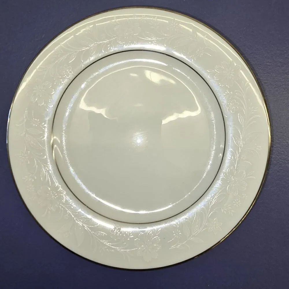 Noritake Ranier 4 Bread & Butter Plates Platinum Trim #6909 Floral White